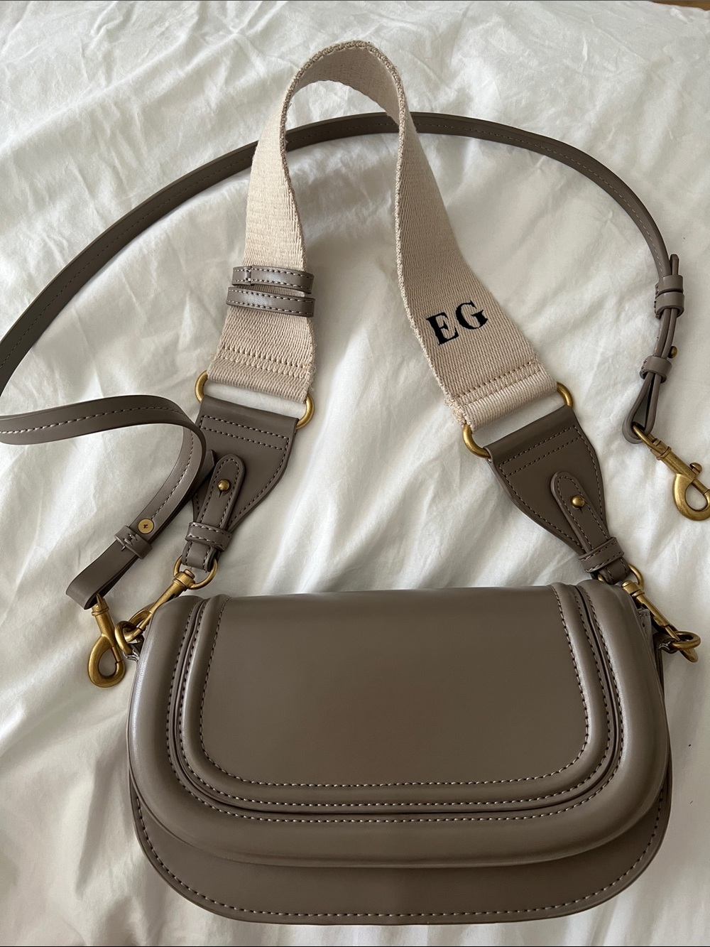 Zara Taupe Saddle Crossbody Bag with Beige Strap